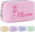 Yofair Personalized Makeup Bag with Name, Bridesmaid Gifts Large Capacity Travel Toiletry Case Custom Seersucker Cosmetic Bags Wedding Birthday Gifts for Girls Women