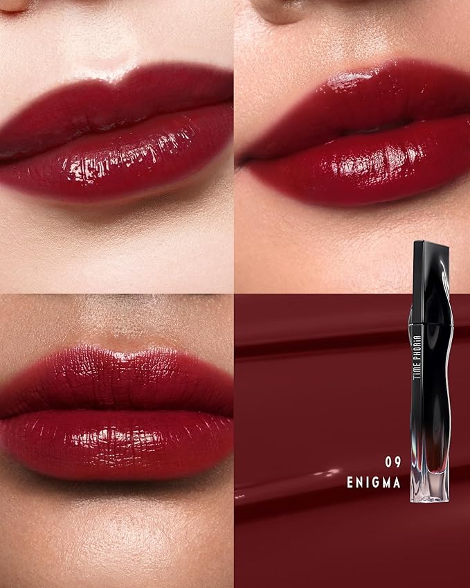 TIMEPHORIA Stellar Dust Lip Stain 09 Enigma, Transfer-Proof & Smudge-Proof Lip Gloss, Deep Red Brown Tinted Glossy Finish, High-Pigment Vibrant, Hydrating Lightweight Long-Lasting Lip Makeup for Women
