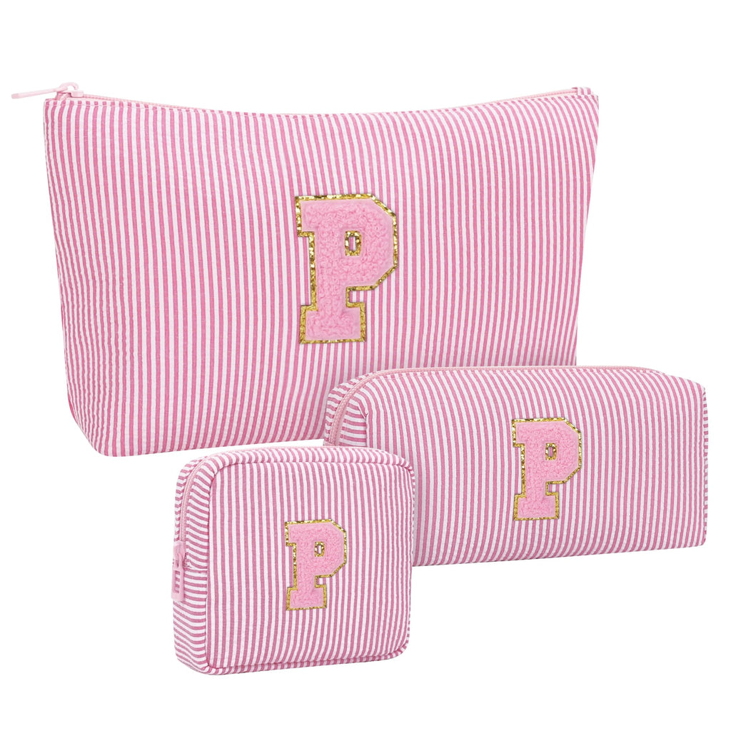 MONSTINA Period Bag Sanitary Napkin Storage Bag|Tampon Pouch Portable Feminine Care First Period Kit for Teen Girls Women Gift for Her Monogram Initial Cute Toiletry Bag,3PCS Pink P