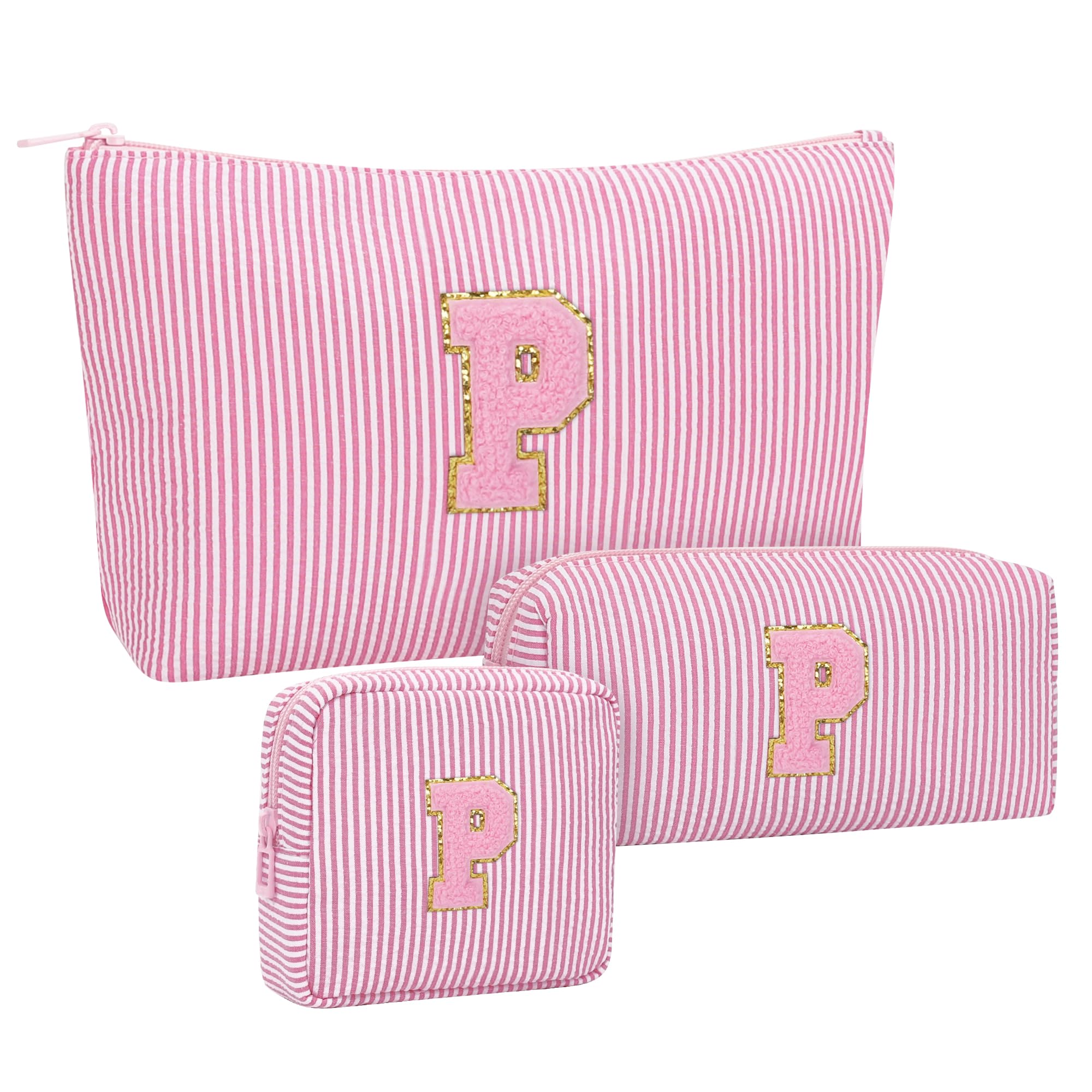 MONSTINA Period Bag Sanitary Napkin Storage Bag|Tampon Pouch Portable Feminine Care First Period Kit for Teen Girls Women Gift for Her Monogram Initial Cute Toiletry Bag,3PCS Pink P