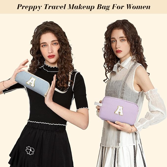 Travel Makeup Bag Christmas Gifts for Women Girl Teens, Personalized Initial Makeup Bag for Cute Teen Girls, Preppy Stuff Toiletry Bag Cosmetic Bag, Teen Girls Gift Trendy Stuff, Letter G