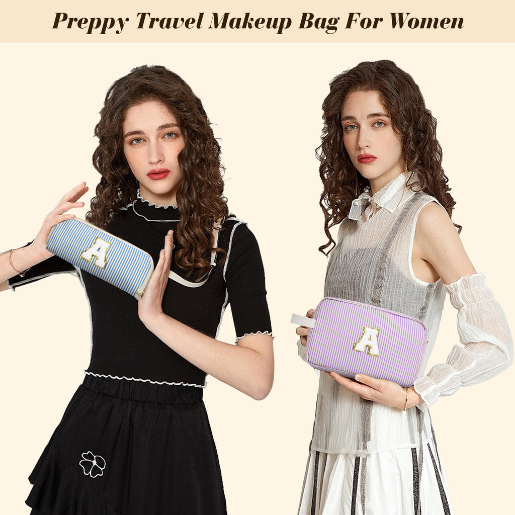 DOSUKE Travel Makeup Bag Christmas Gifts for Women Girl Teens, Personalized Initial Makeup Bag for Cute Teen Girls, Preppy Stuff Toiletry Bag Cosmetic Bag, Teen Girls Gift Trendy Stuff, Letter J
