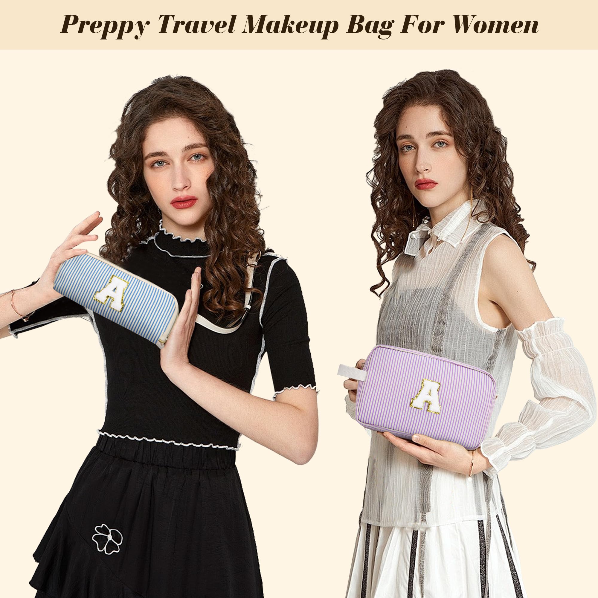DOSUKE Travel Makeup Bag Christmas Gifts for Women Girl Teens, Personalized Initial Makeup Bag for Cute Teen Girls, Preppy Stuff Toiletry Bag Cosmetic Bag, Teen Girls Gift Trendy Stuff, Letter E