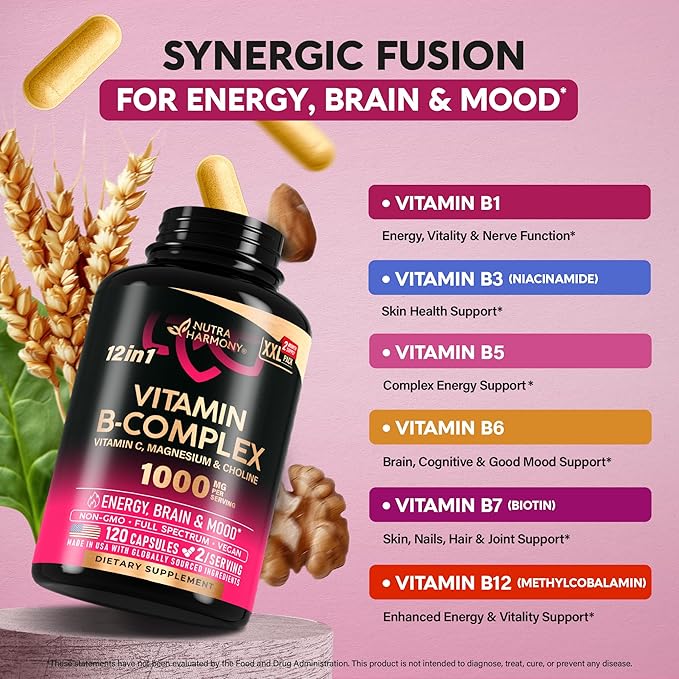 Vitamin B Complex for Men & Women - Full B-Complex & Vitamin B12 - 120 Caps