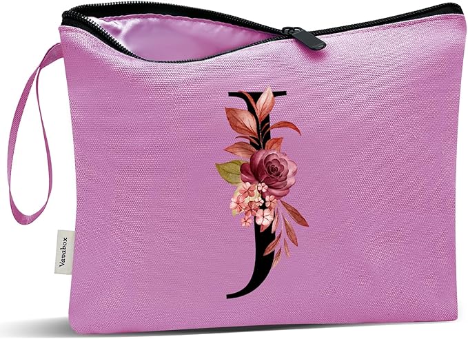 Vavabox A-Z Personalized Makeup Bag, Birthday Gifts for Women Mom, Gifts for Best Friend, Bride Bridesmaid Cosmetic bag (J, 07-Purple)