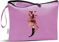 Vavabox A-Z Personalized Makeup Bag, Birthday Gifts for Women Mom, Gifts for Best Friend, Bride Bridesmaid Cosmetic bag (J, 07-Purple)