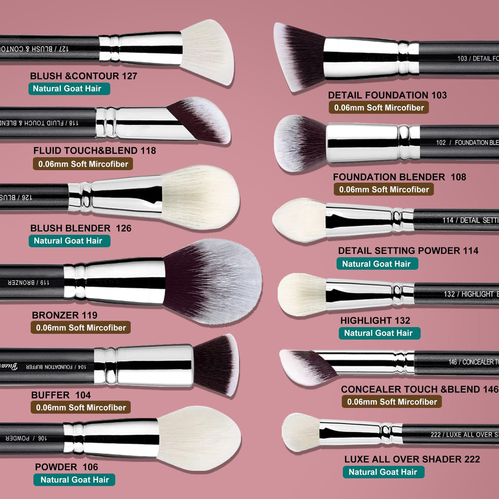 Pro makeup Artist Brushes Set 32Pcs Luxury Goat Hair Horse hair Makeup Brush Set eye and face brushes for every possibility By Bueart Design