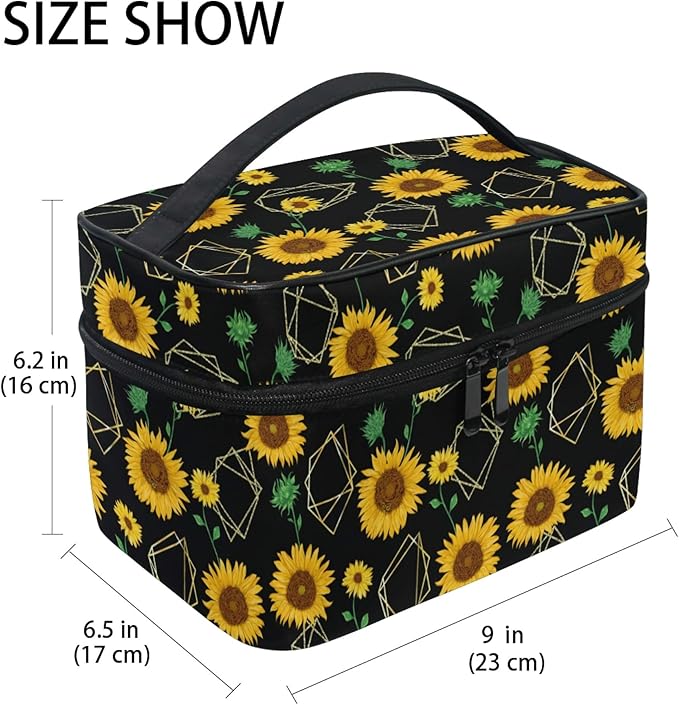 MNSRUU Sunflowers Makeup Bag, Flower Makeup Organizer Bags Toiletry Bag Box Travel Cosmetic Bag Make Up Train Case for Women Teen Girl Ladies