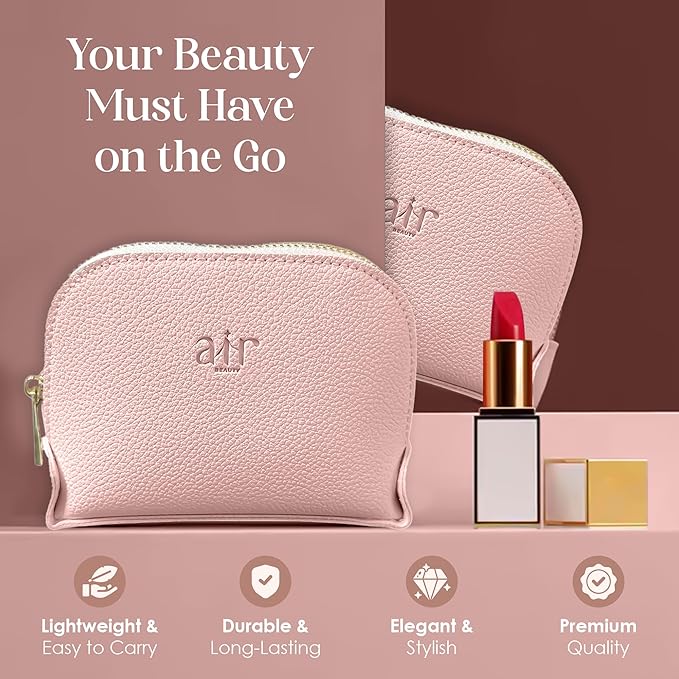 Air Beauty Small Makeup Bag For Purse - Elegant & Compact Cosmetic Pouch For On-The-Go Beauty - Travel Essentials (Gray) - (Pink)