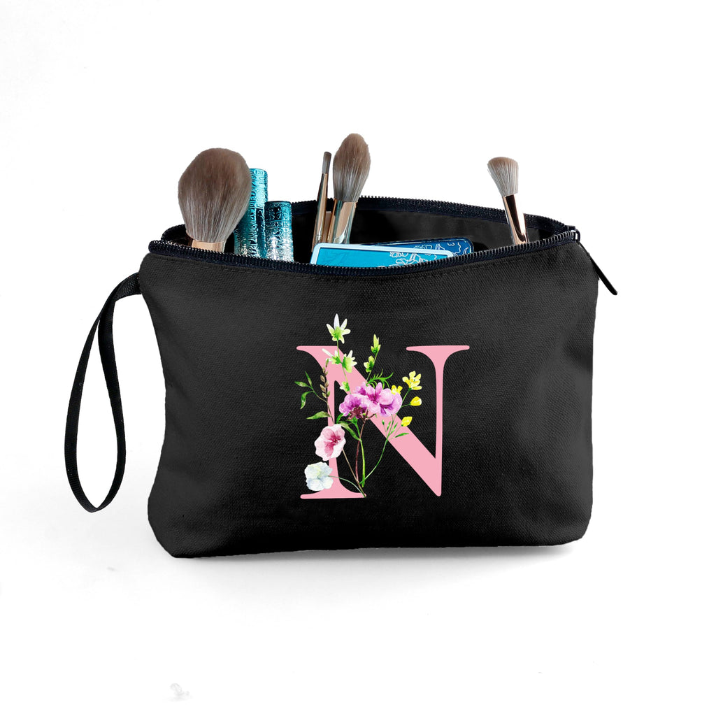 SEAMOON A-Z Personalized Gifts for Women, Small Makeup Bag with Mirror, N