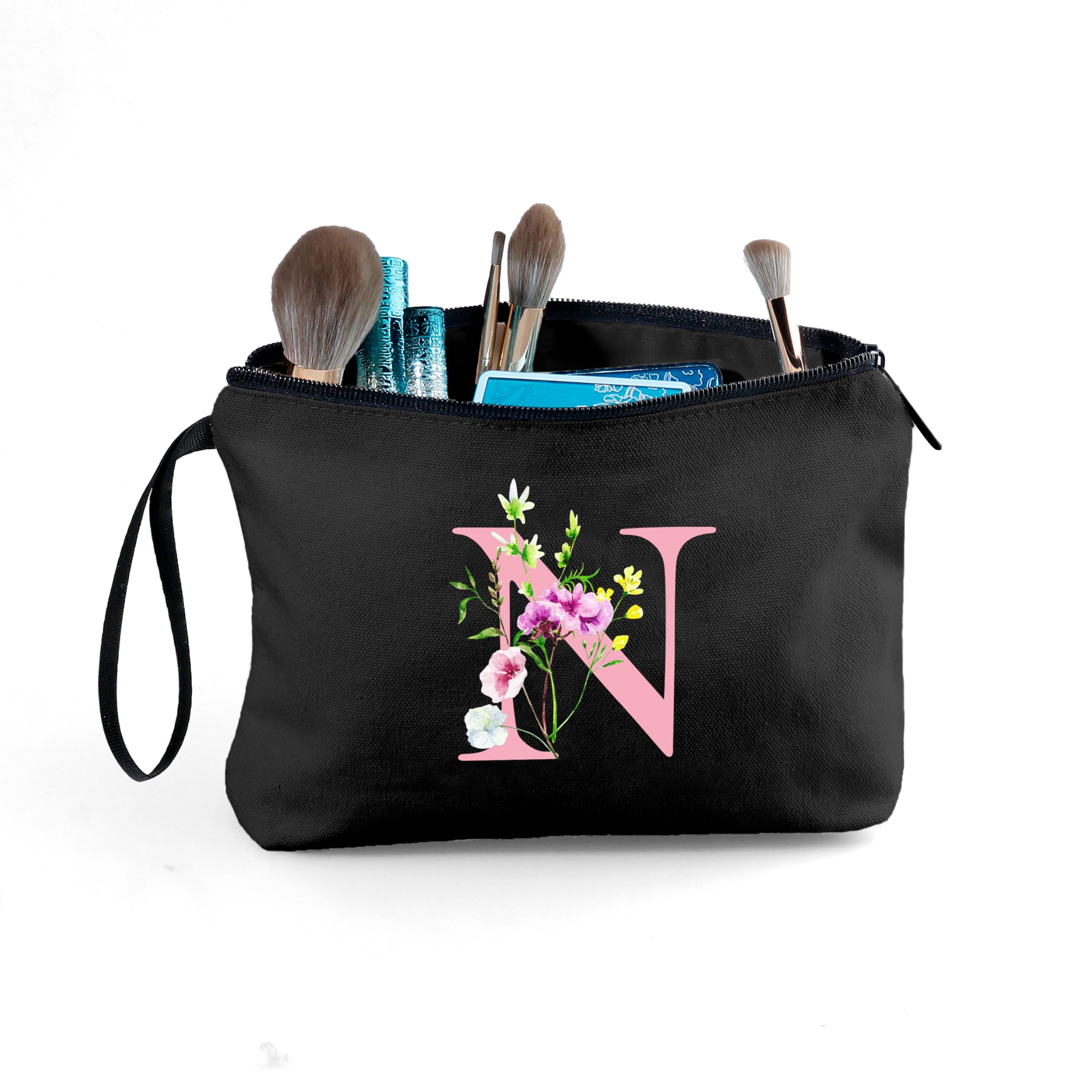 SEAMOON A-Z Personalized Gifts for Women, Small Makeup Bag with Mirror, N
