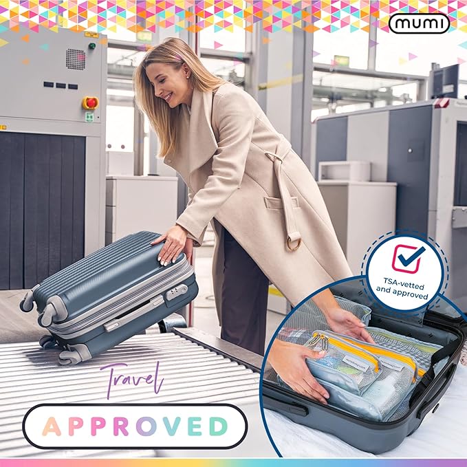 MUMI Travel Toiletry Bag Set of 3 - Clear TSA Approved, Black
