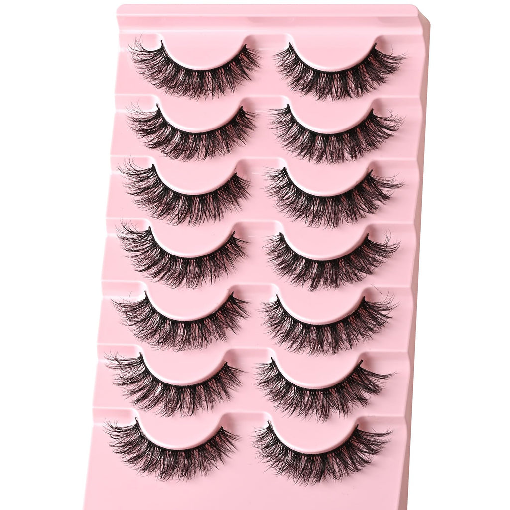 FARRED Natural Lashes Cat Eye False Eyelashes Wispy Fake Lash Strips 7 Pair Short Fluffy Strip Eyelash Wispies Mink Small Lashes Natural Look Full Pestañas Sets for MUA and Beginners Daily Makeup