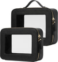 Popvibe Clear Toiletry Bag 2 Pack, Travel Makeup Bag Medium and Large Black