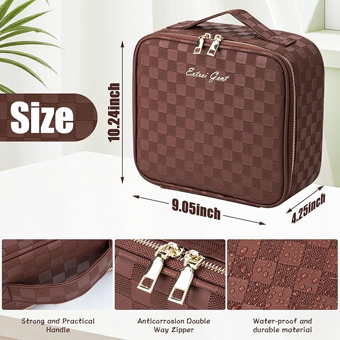 Extrei Gent Makeup Travel Train Case with Mirror LED Light 3 Adjustable Brightness Large Cosmetic Bag Portable Storage Adjustable Partition Waterproof Makeup Brushes Make up Jewelry Gift for Women