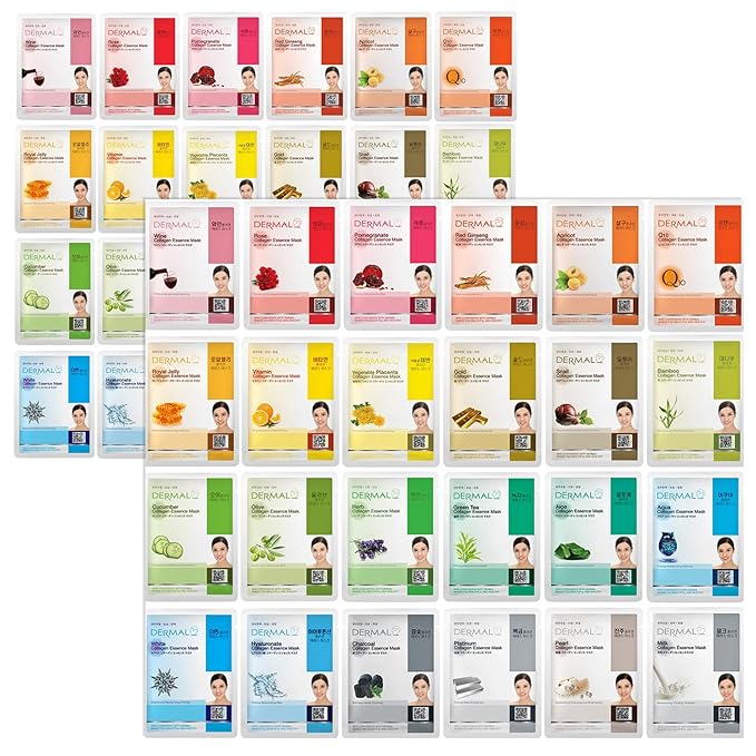 DERMAL 48 Korean Essence Sheet Mask Variety Pack, 24 Formulas x 2 Each