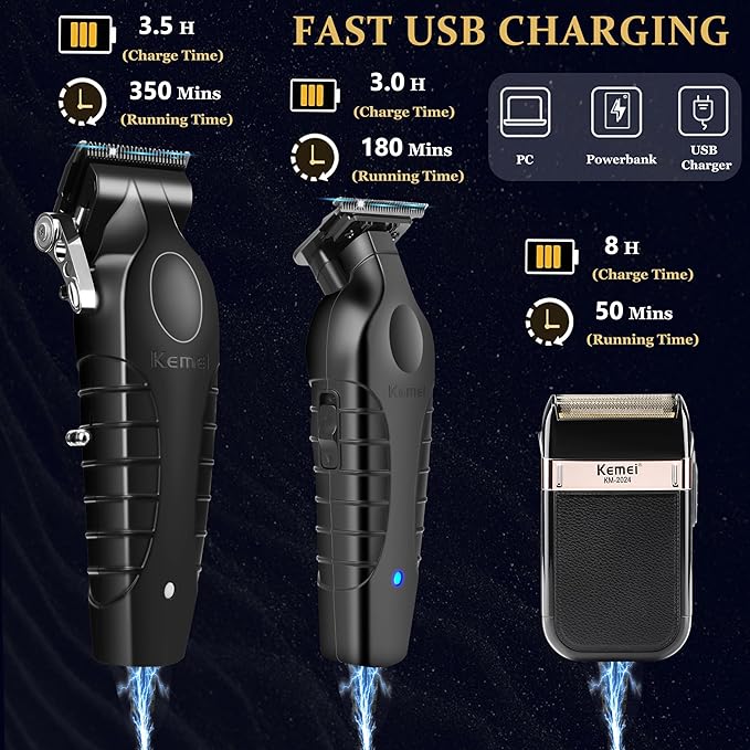 KEMEI Professional Hair Clippers Hair Trimmer Eletric Shaver Set for Men