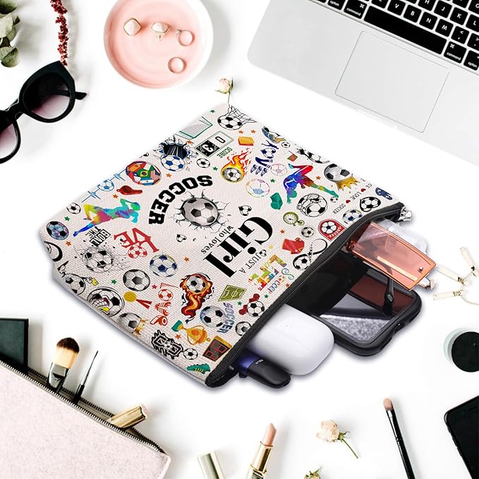 CEASQVAA Soccer Gifts Makeup Cosmetic Bag for Women, Soccer Coach Gifts, Soccer Team Gifts for Soccer Lovers Players Fans Birthday Gifts for Her Women