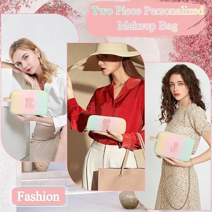 Sernaxi Personalized Initial Makeup Bag Waterproof Leather Cosmetic Bag Travel Toiletry Bag, Valentine’s Day Gift Makeup Organizer Case & Makeup Pouch for Women Teen Girls Mom Girlfriend Wife