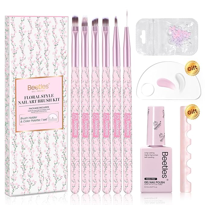 Beetles Gel Polish Nail Art Brushes Set 6 Pcs Nail Brush and 8 ml Pink