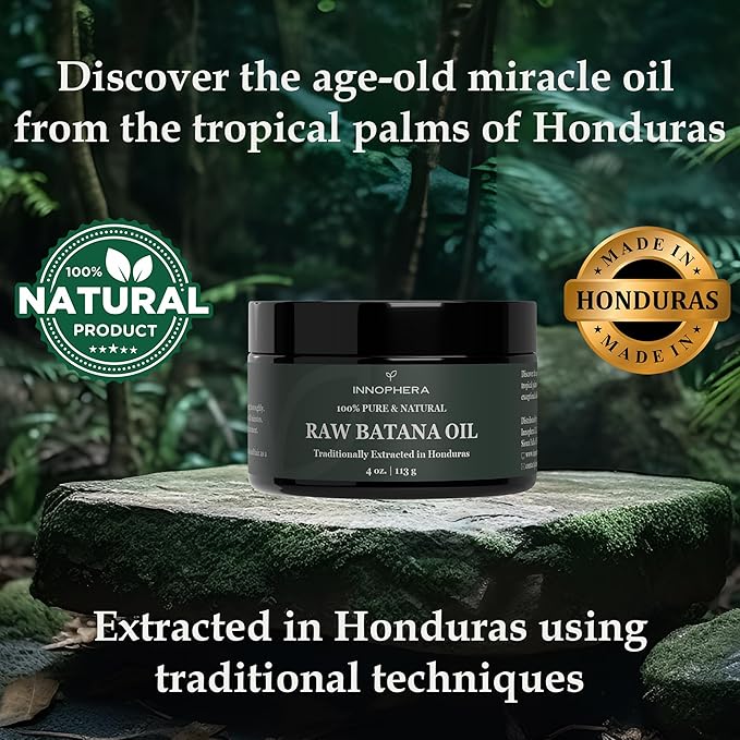 Innophera Raw Batana Oil for Hair Growth ‒ 100% Pure & Natural from Honduras ‒ Promotes Thicker & Softer Hair ‒ Nourishes & Rejuvenates ‒ 4 oz.