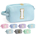 YOOLIFE Initial Cosmetic Bag for Women - Monogram Cute Makeup Bag Cosmetic Case Toiletry Pouch for Women Her Best Friend Sister Teacher, Personalized Birthday Gifts for Women, Light Blue I