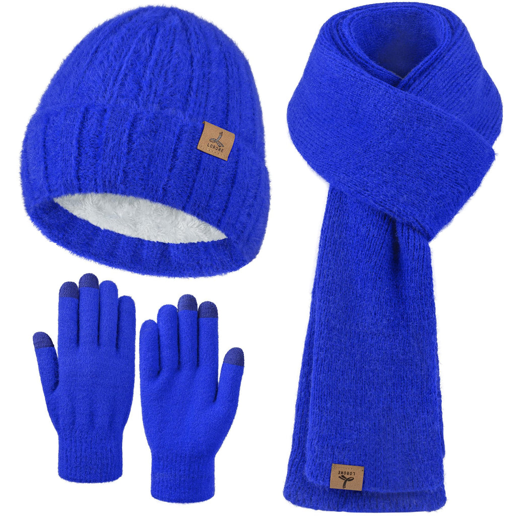 LOROME Winter Beanie Hat Gloves Scarf, Cashmere Hat Gloves Scarf Set Women