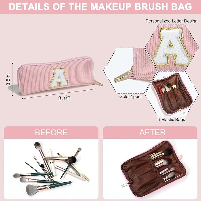 YOOLIFE Personalized Makeup Bag - Teen Girls Gifts Pink Makeup Bag Initial Cosmetic Bag Travel Makeup Bag Makeup Bags Personalized Gifts Girlfriend Best Friend Birthday Gifts for Women Girls Pink S