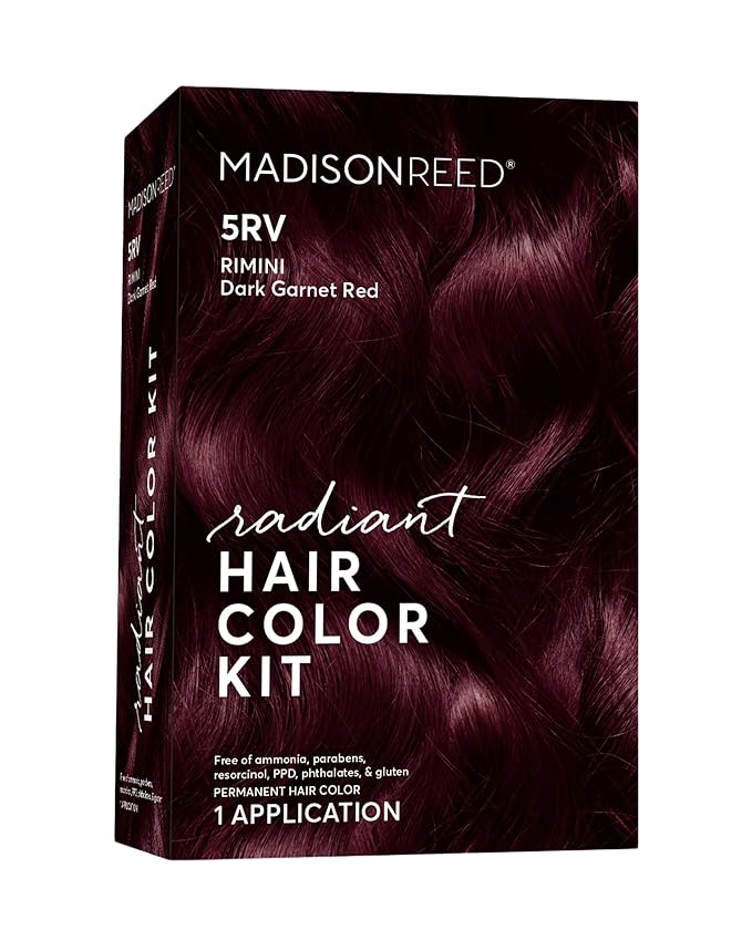 Madison Reed Radiant Hair Color Kit - 5RV Dark Garnet Red with Vibrant Red Violet Tones (Rimini Garnet), Vivid Permanent Hair Dye for Bold Color & Maximum Shine | PPD-Free & Ammonia-Free, 1 Pack