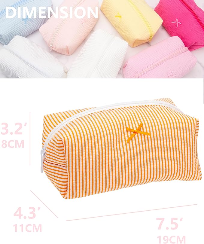 PAZIMIIK Cozy Makeup Bag for Women,Zipper Cosmetic Pouch,Stripe Orange