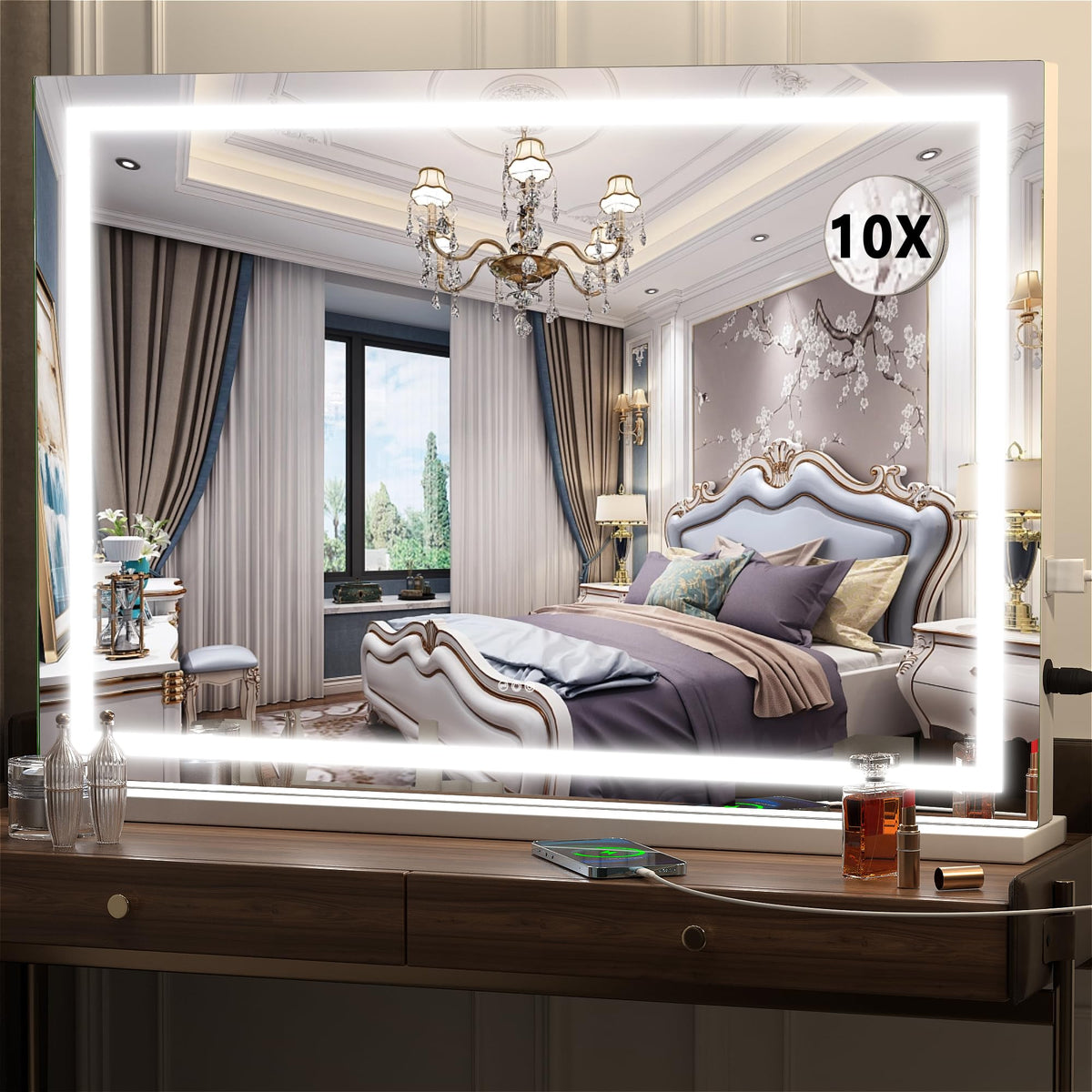 Hasipu Vanity Mirror with Lights, 27.6" x 20" LED Makeup Mirror, Lighted Makeup Mirror with Dimmable 3 Modes, Touch Screen Control Vanity Mirror Round Gold