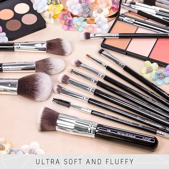 Niré Beauty Foundation & Concealer Makeup Brush Set, 15 Piece, Silver