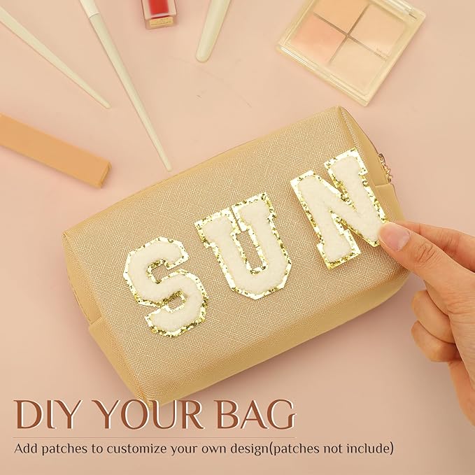 Sanwuta 9 Pcs Makeup Bags Bulk Bridesmaid Proposal Gifts Cosmetic Bags Preppy PU Leather Double Zipper Toiletry Pouch Portable Travel Organizer Case for Women Bachelorette Gift(Pearl Color)