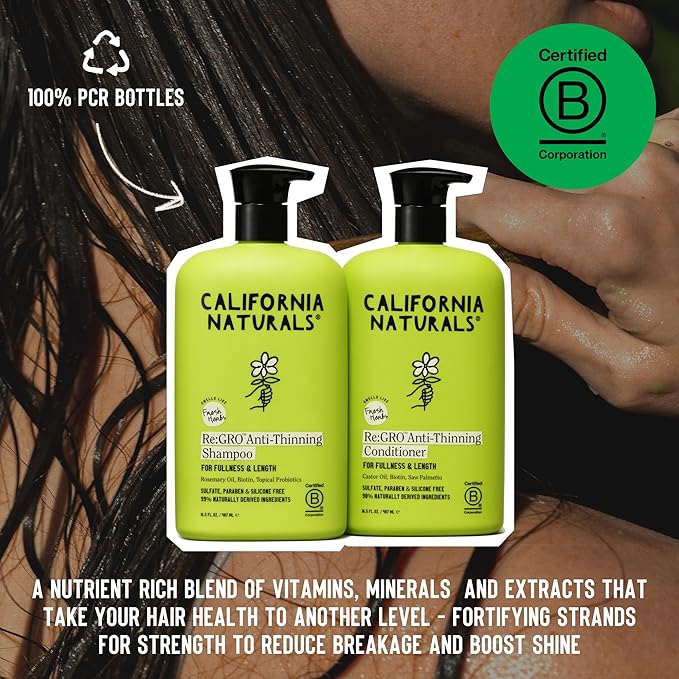 California Naturals Re:GRO Anti-Thinning Shampoo & Conditioner Set for Women, Biotin, Caffeine & Rosemary Oil, Hair Loss & Thinning Support, Sulfate Free, 20 fl oz