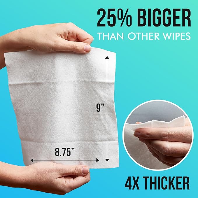 Extra Large Body Wipes for Adults Bathing No Rinse - 80 Ultra Thick Disposable Shower Wipes for Men, Women & Elderly - Great for Gym, Camping, Post Surgery