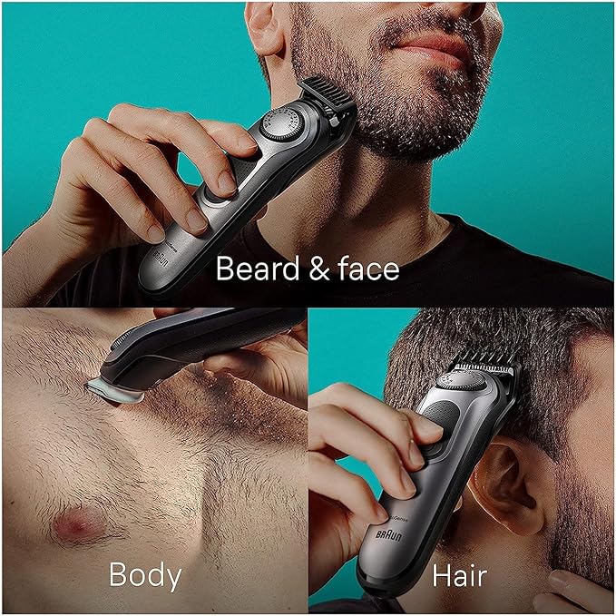 Braun All-in-One Men's Shaving Kit Series 7 7440, 12-in-1 Beard, Face, Nose, Ear Trimmer, Hair Clippers, Body Groomer and Manscaping + Travel Case + Charging Stand