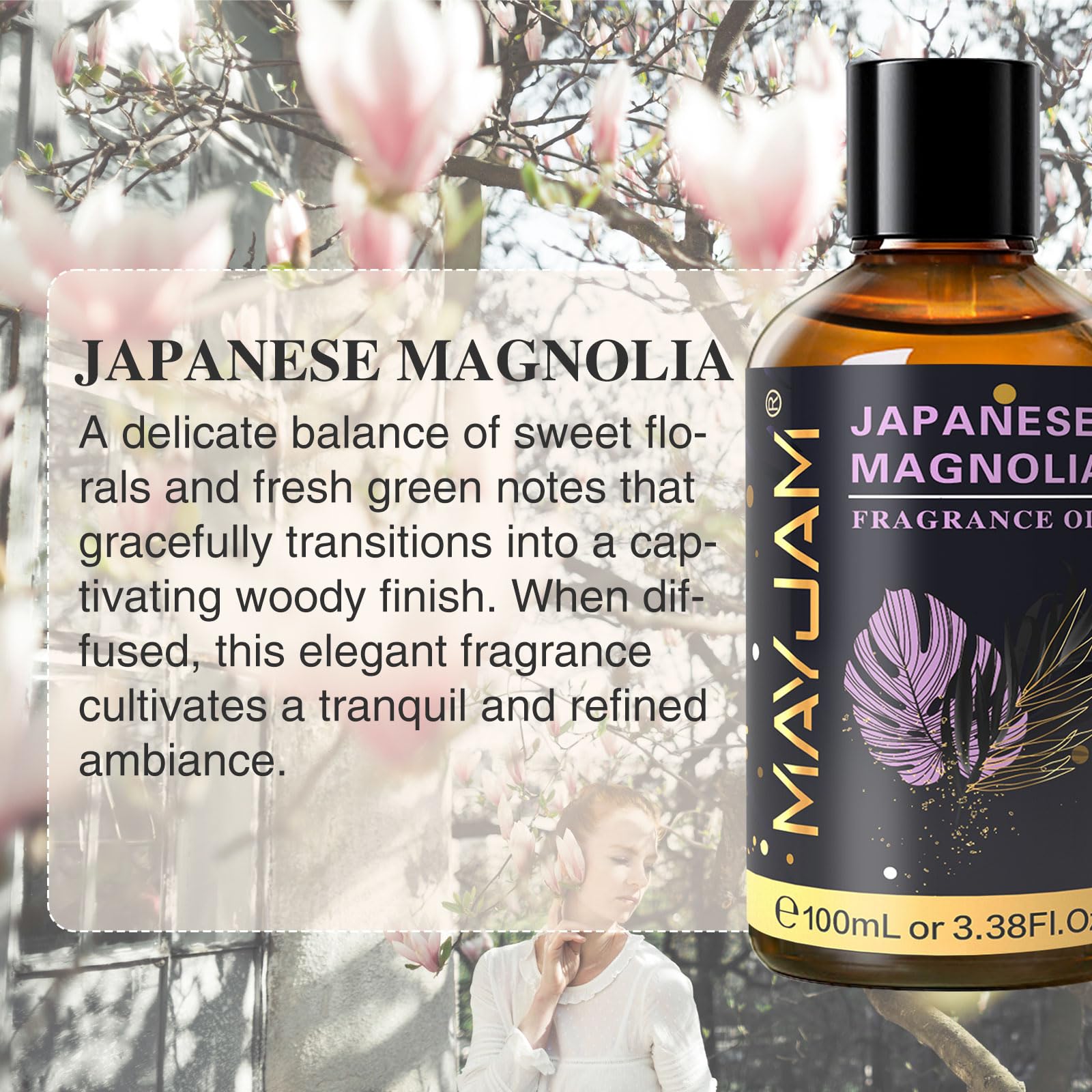 MAYJAM Japanese Magnolia Fragrance Oil for Diffusers, 100ML/3.38FL.OZ