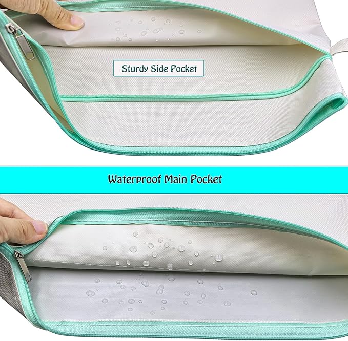 A4 Mesh Zipper Pouch, Waterproof File Bag with Handle,Foldable Document Organizer for School, Office, Travel - Durable Folder with Puzzle Project/Cross Stitch (4)