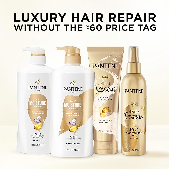 Pantene Conditioner, Daily Moisture Renewal - Pro-V Nutrients for Dry, Color-Treated, Straight to Curly Hair, 72 Hour Hydration & Softness, Paraben Free, Cleanses, Strengthens Bonds, 25.1 Fl Oz
