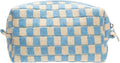 Checkered Makeup Bag for Purse, Small Travel Cosmetic Pouch,Blue Beige