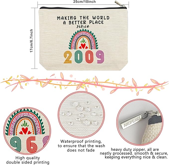 ancpeany 17th Gifts for Girls Makeup Bags, 2009 Happy 17th Birthday Decorations for Teen Girls, 17 Year Old Girl Birthday Gifts for Daughter, Sister, Granddaughter, Cosmetic Travel Pouch, Christmas