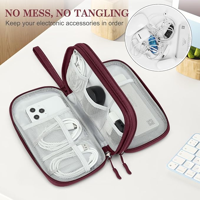 FYY Electronic Organizer, Travel Tech Pouch Bag, Medium, Wine Red