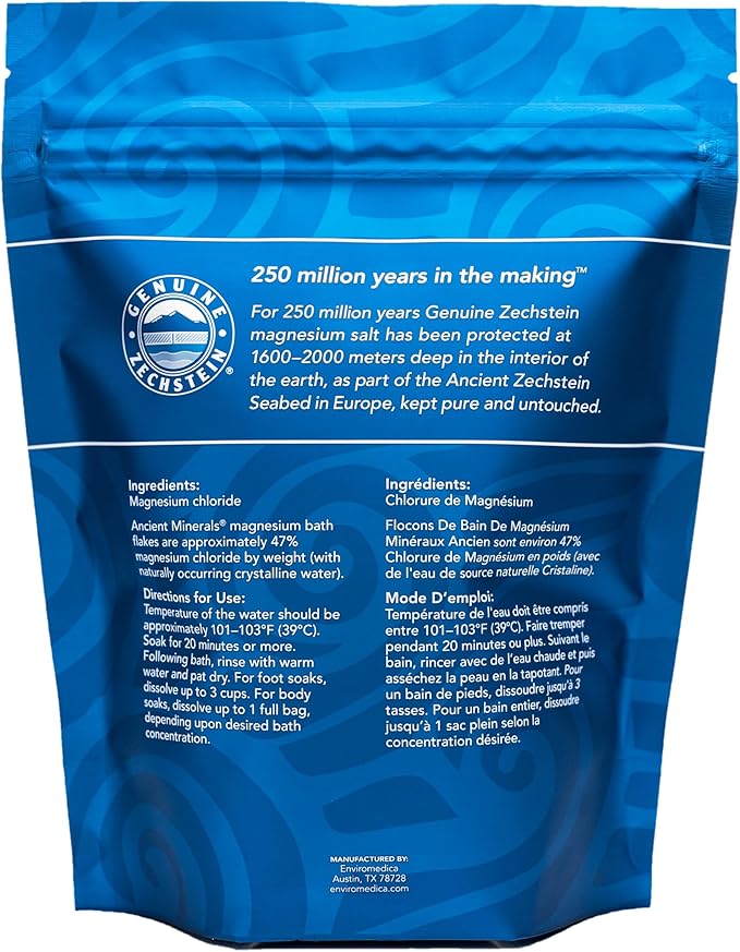 Ancient Minerals Magnesium Bath Flakes, Epsom Salt Alternative, 1.65lb