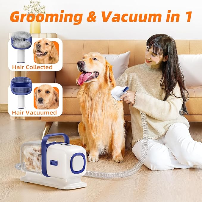 Buenkee Dog Grooming Vacuum Kit, 15000Pa Clipper, Shedding Brush, 2L, White