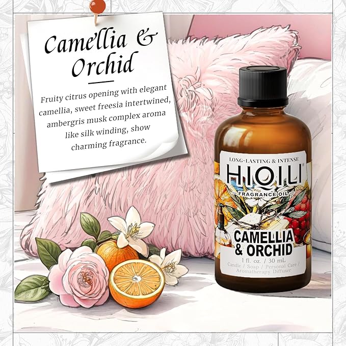 HIQILI Camellia & Orchid Fragrance Oil for Diffuser, Perfume & DIY Soap
