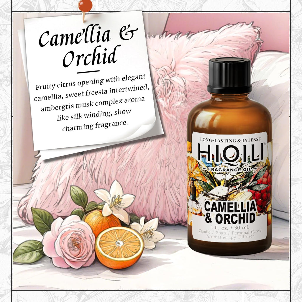 HIQILI Camellia & Orchid Fragrance Oil for Diffuser, Perfume & DIY Soap