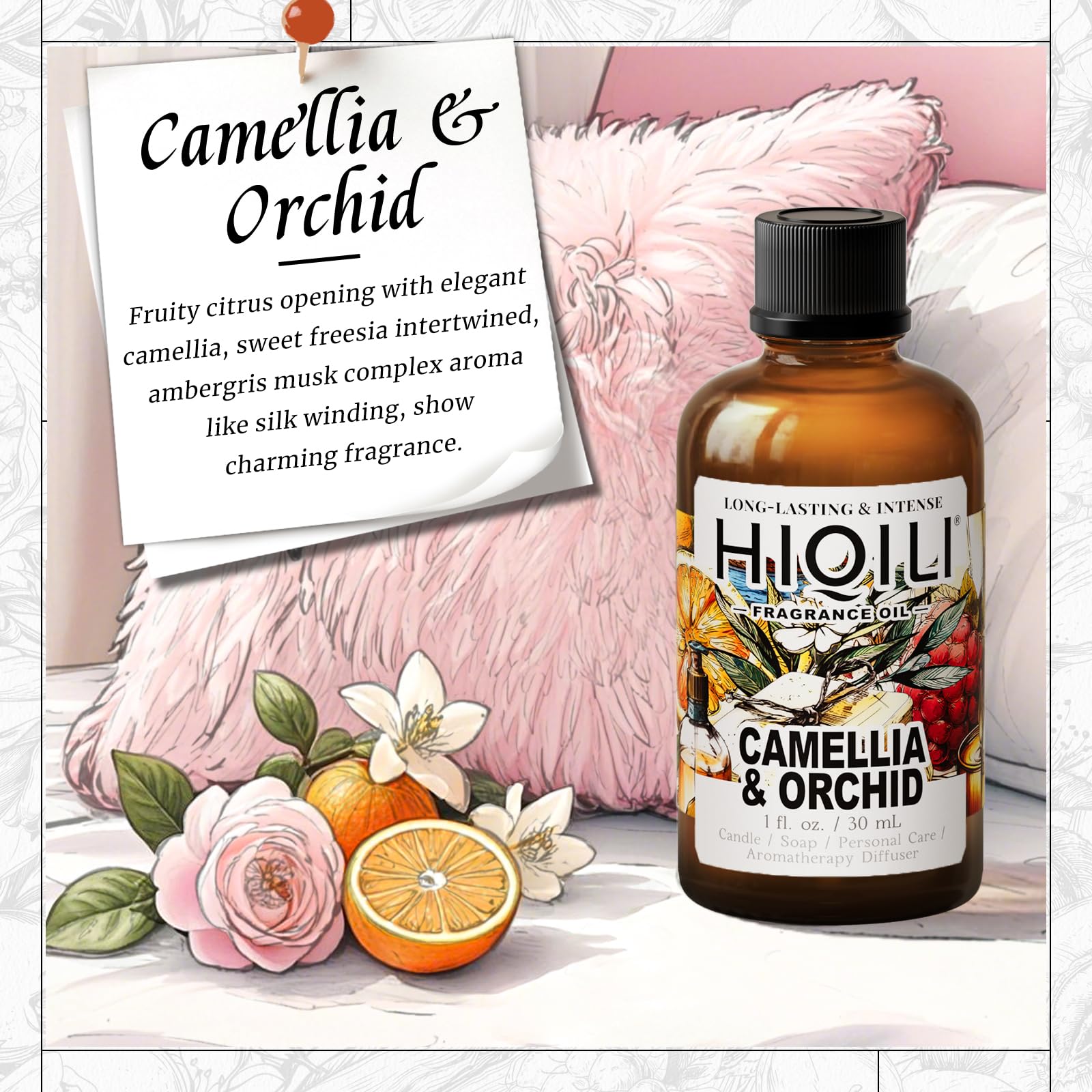 HIQILI Camellia & Orchid Fragrance Oil for Diffuser, Perfume & DIY Soap