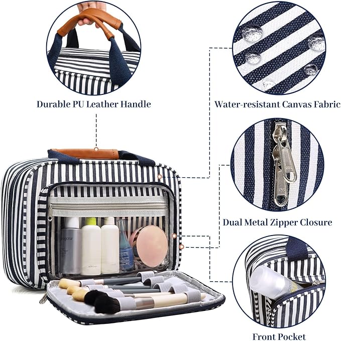Bosidu Toiletry Bag for Women Large Capacity Hanging Travel Toiletry Organizer for Traveling Women with 4 Compartments & 1 Hanging Hook Travel Comestic Makeup Bag for Full Size Toiletries