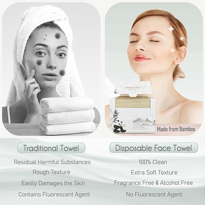 WOWOTEX Disposable Face Towel Biodegradable Large Dry Face Wipes 120 Count / 2 Boxes Extra Thick Soft Clean Facial Towels for Sensitive Skin, Makeup Removing, Facial Cleansing, Nursing