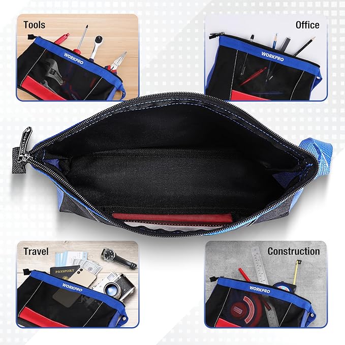 WORKPRO 12" Tool Bag Pouches, 2 Pack Zipper Organizer Bags with Mesh Window